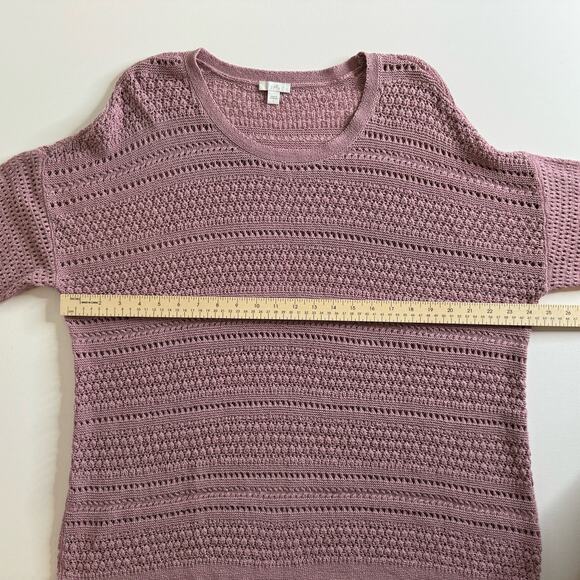 J Jill Crochet Open Weave Pink Pullover Sweater Sz L | Beachy Coastal Grandma - Picture 13 of 13
